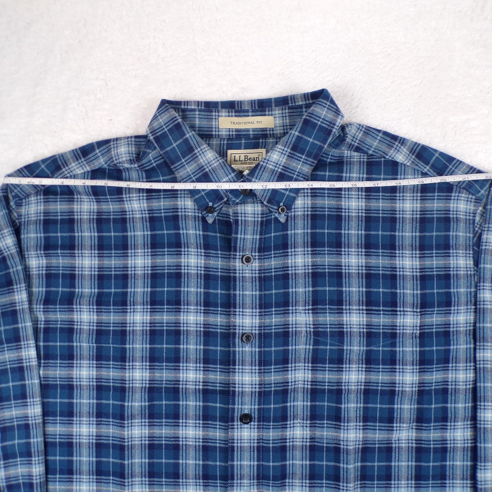 LLBean Scotch Plaid Flannel Button Shirt Mens Large Blue Traditional Fit Size XL - Picture 4 of 10